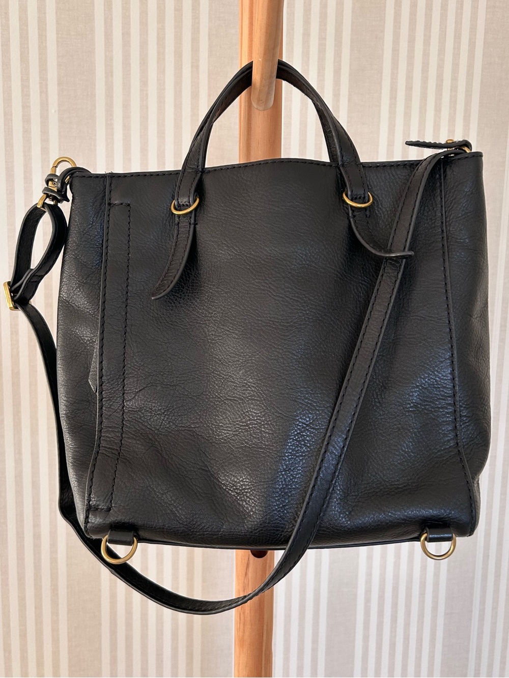 Fossil Camilla Black 100% Leather Backpack 3-in-1 Convertible Bag - Picture 2 of 9